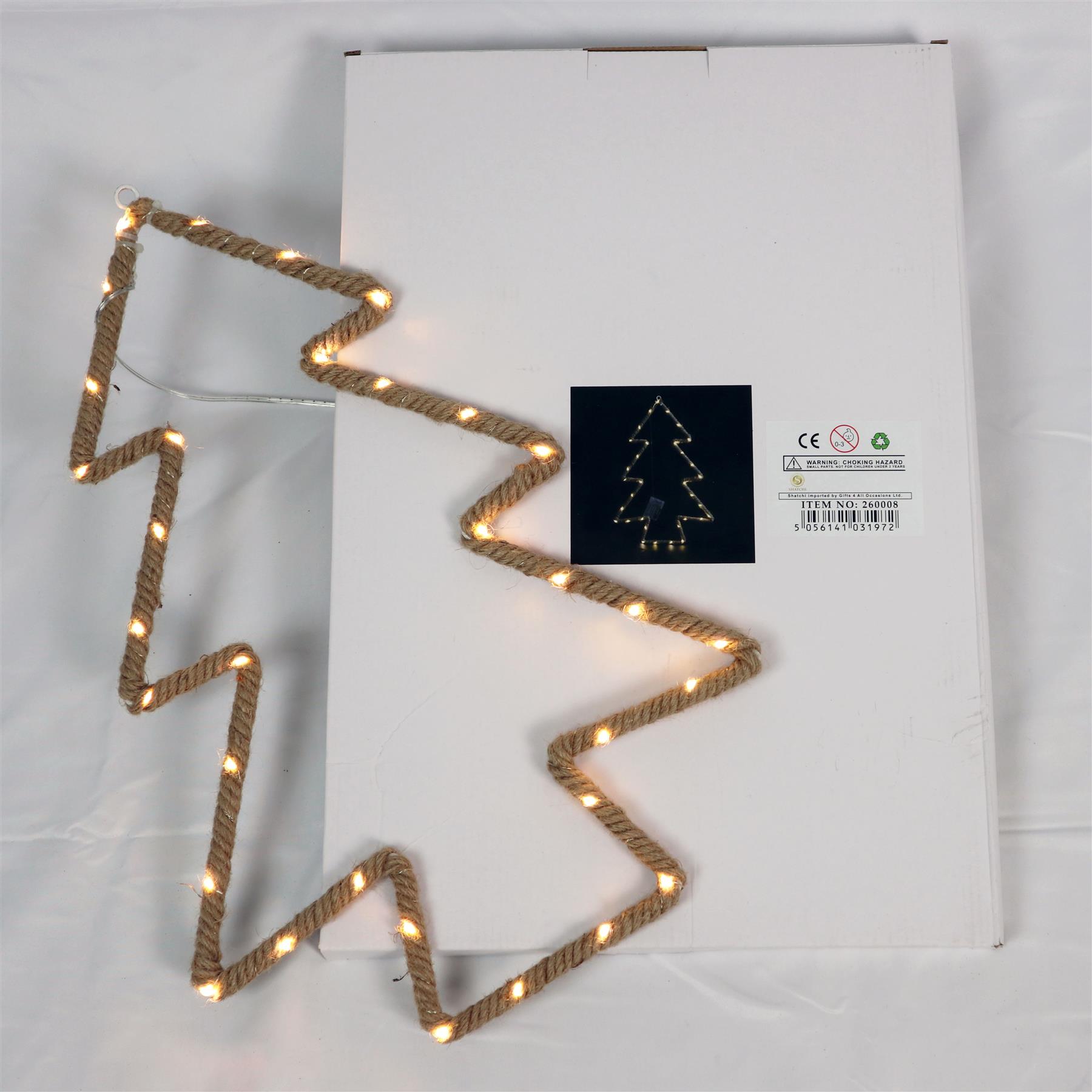Christmas Rope Lights Silhouette Warm White LED Hemp Jute Wall Window Decoration - Picture 49 of 54