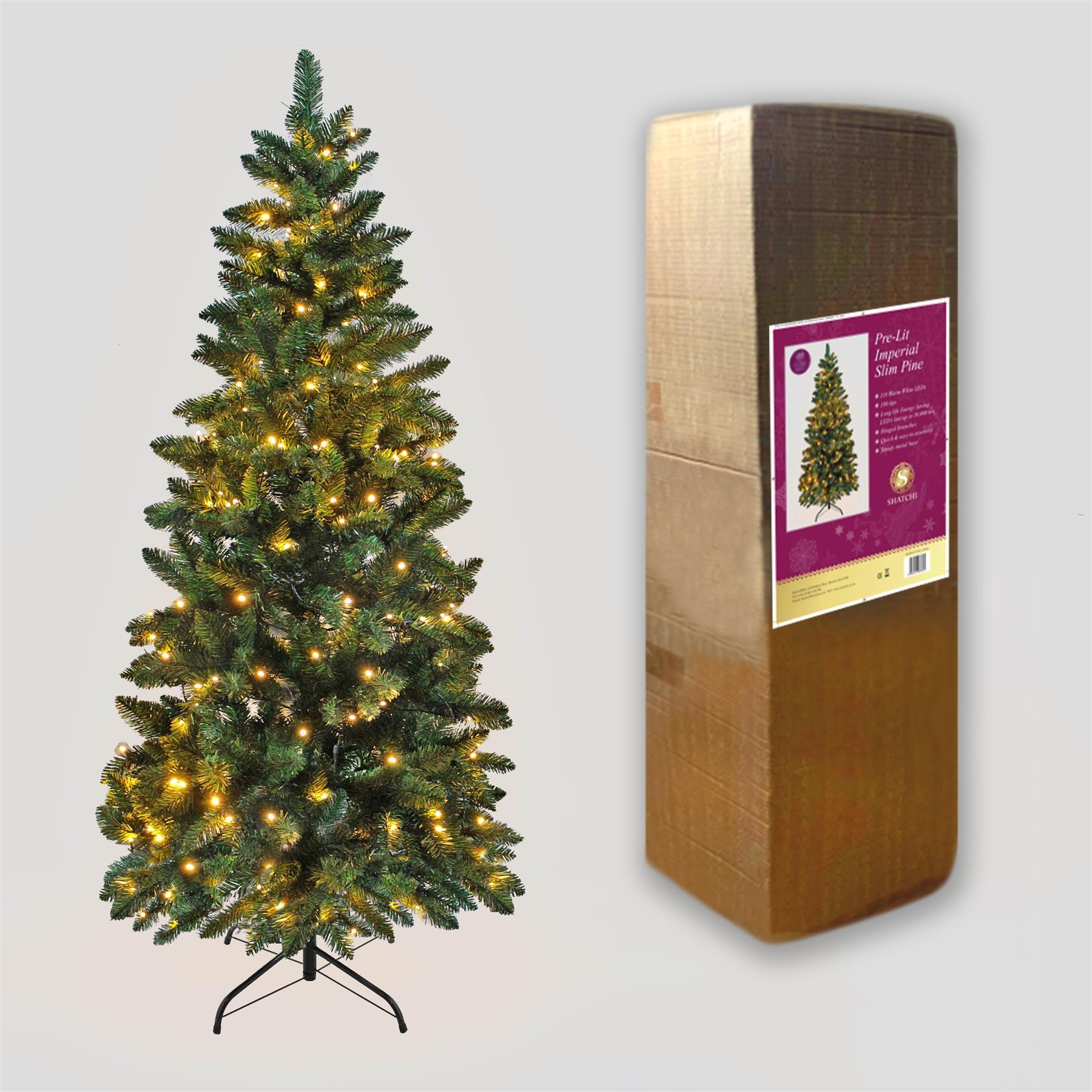 Christmas Tree Pre Lit Slim Pencil Pine Green Artificial Bushy XMAS Decor 4-8FT - Picture 35 of 79