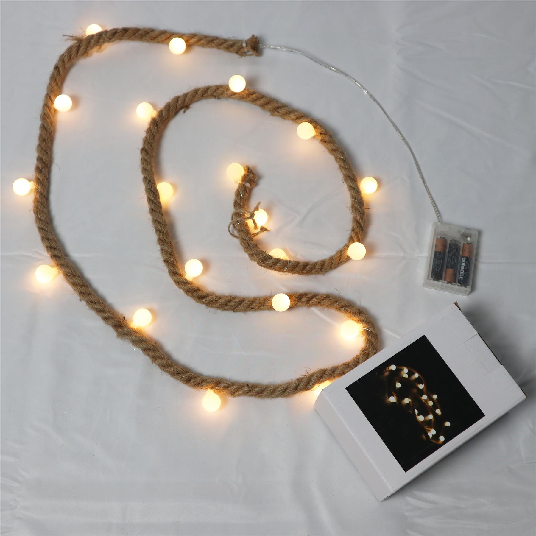 Christmas Rope Lights Silhouette Warm White LED Hemp Jute Wall Window Decoration - Picture 16 of 54