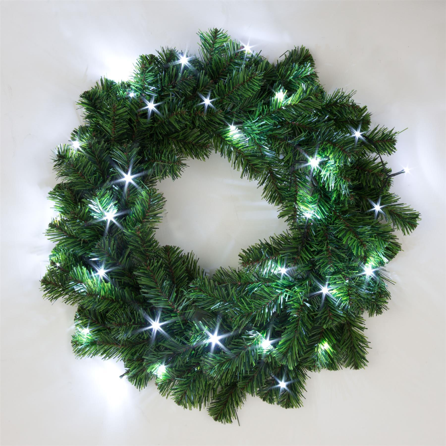 Pre Lit Christmas Wreaths Snow Flocked LED Hanging Wall Door Xmas Home Decor - Picture 11 of 31