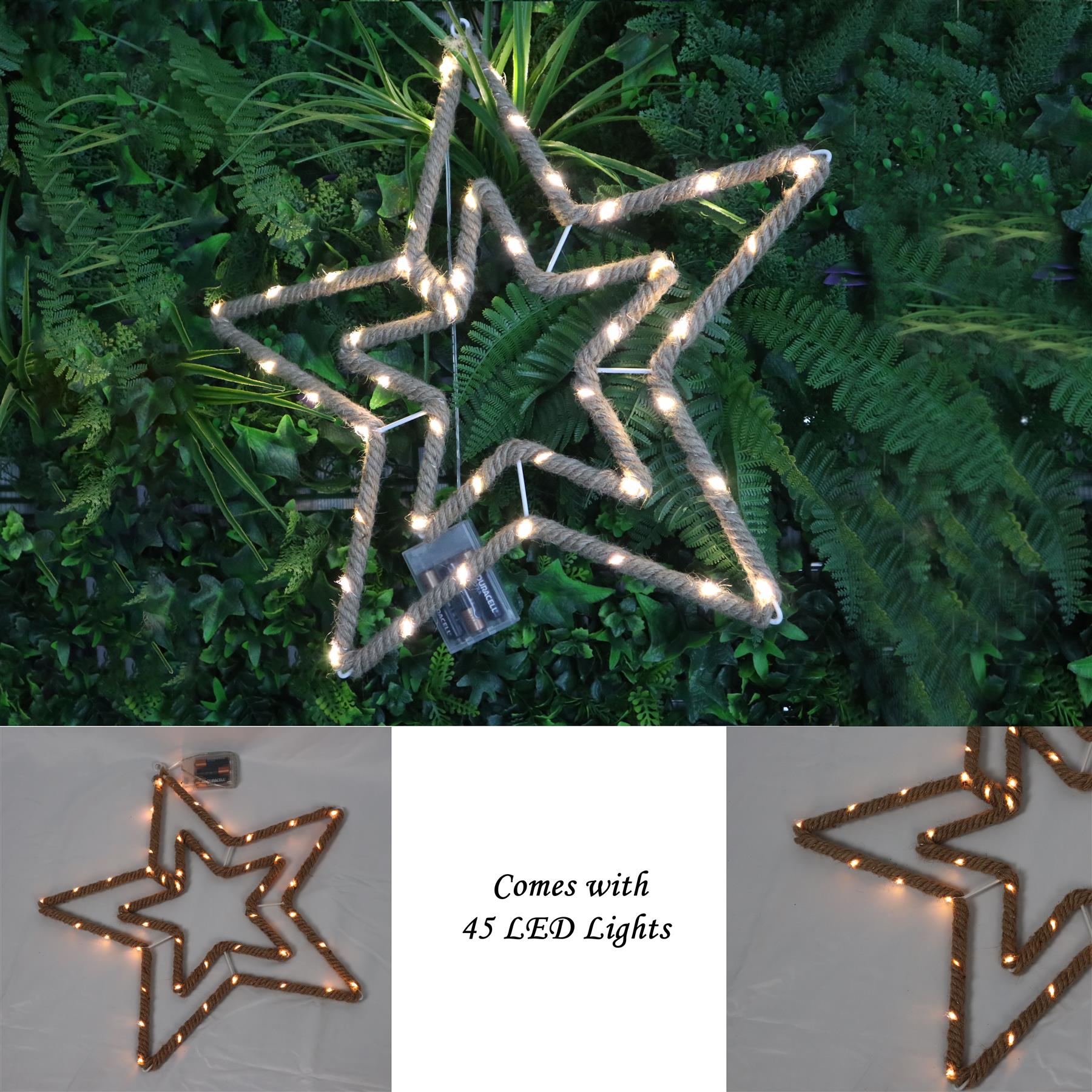 Christmas Rope Lights Silhouette Warm White LED Hemp Jute Wall Window Decoration - Picture 33 of 54