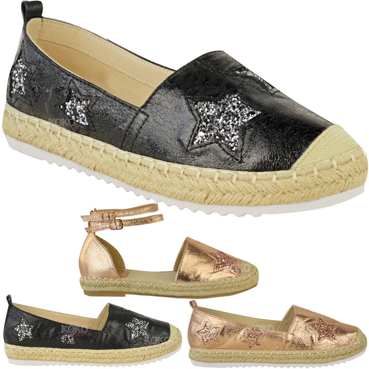 Womens Ladies Rose Gold Flat Espadrille Shoes Sandals Summer Casual Pumps Size | eBay