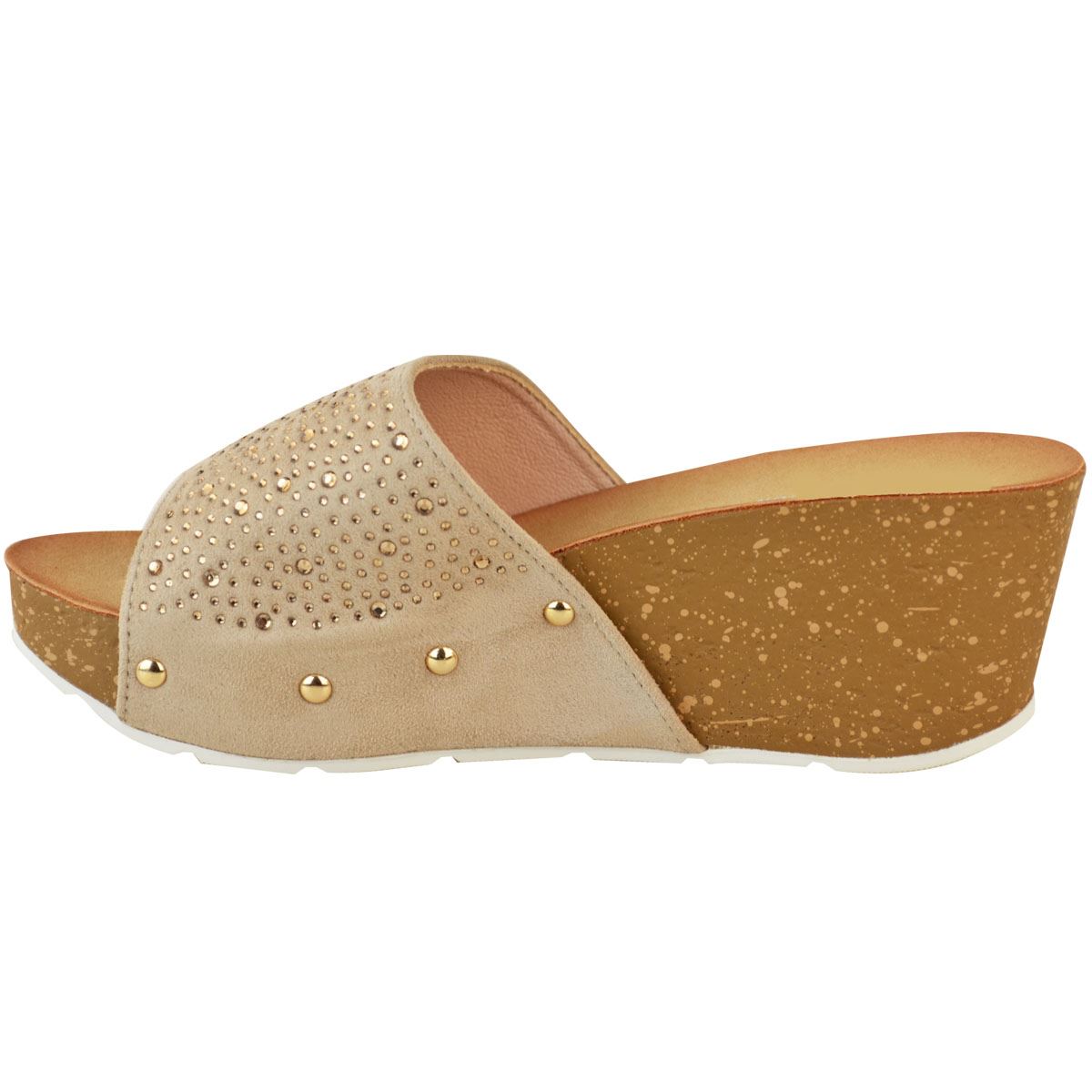 Womens Ladies Wedge Summer Mule Sandals Slip On Cushioned Comfort Sliders Size | eBay