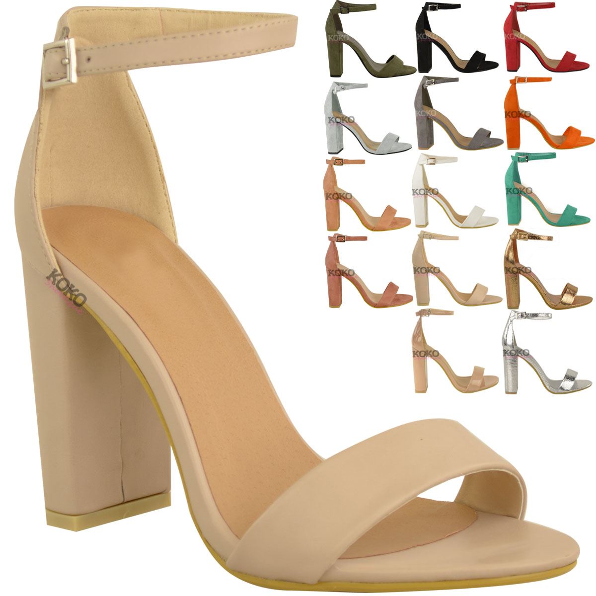 WOMENS LADIES BLOCK HIGH HEELS ANKLE STRAP SEXY OPEN TOE SANDALS SHOES