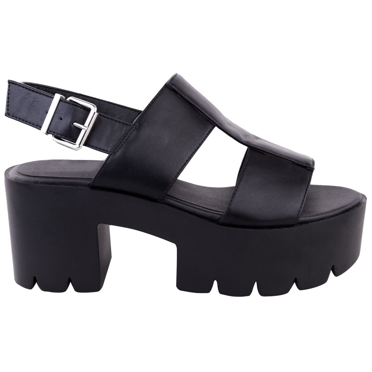 Womens Platform Strappy Chunky Sandals Black Buckle Wedge Womens Platform Strappy Chunky Sandals Black Buckle Wedge