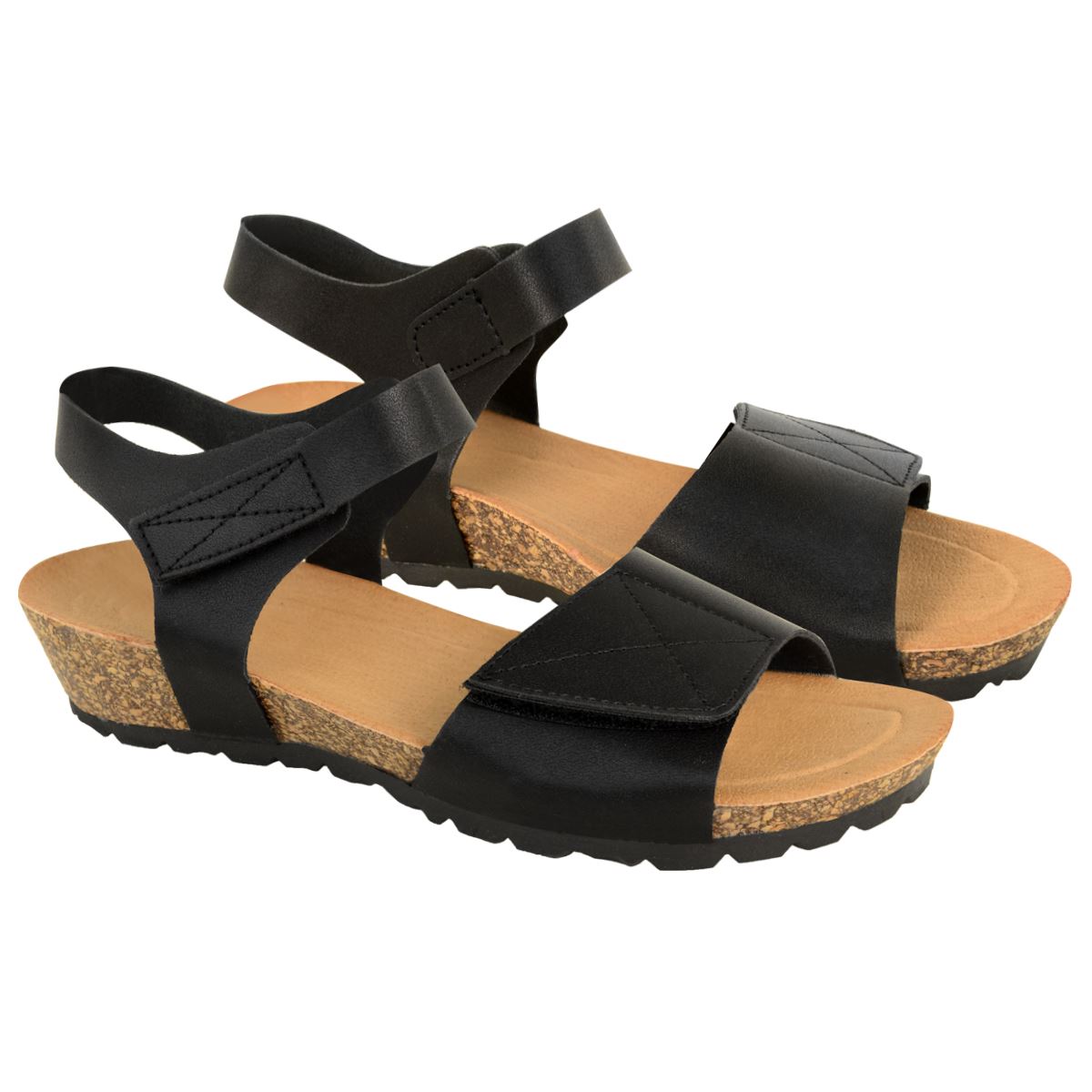 Womens Ladies Low Wedge Heel Sandals Wide Fit Elastic Stretch Cushioned Comfort | eBay