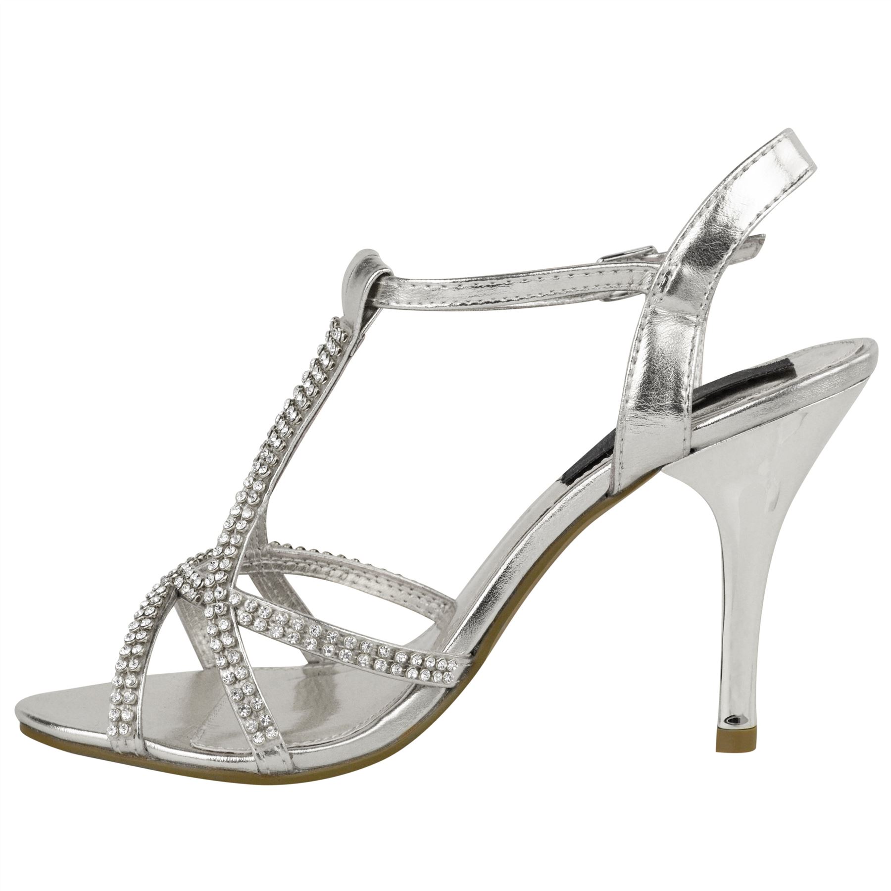 Womens Ladies Diamante Mid Heel Wedding Bridal Prom Shoes Evening