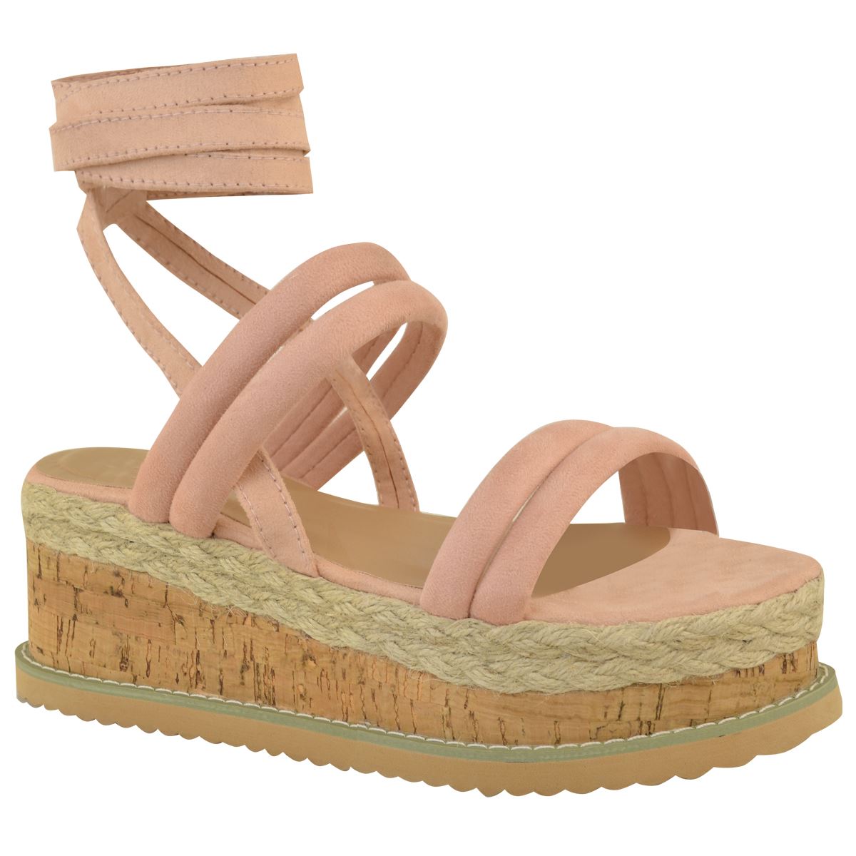 Summer Flatform Wedge Cork Sandals Espadrilles Ankle Lace Tie Up Womens Ladies | eBay
