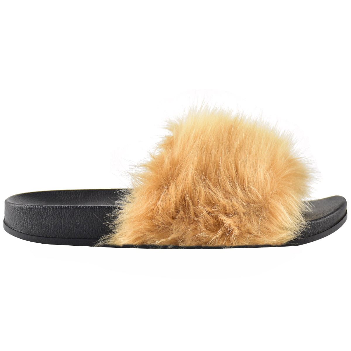 Womens New Fluffy Thick Faux Fur Flat Sliders Slides Summer Sandals Comfy Pumps | eBay