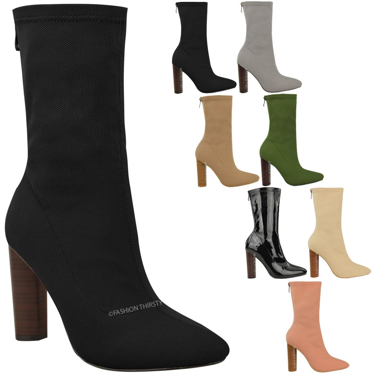 Womens Knitted Ankle Boots Stretchy Block High Heels Shoes Size Womens Knitted Ankle Boots Stretchy Block High Heels Shoes Size