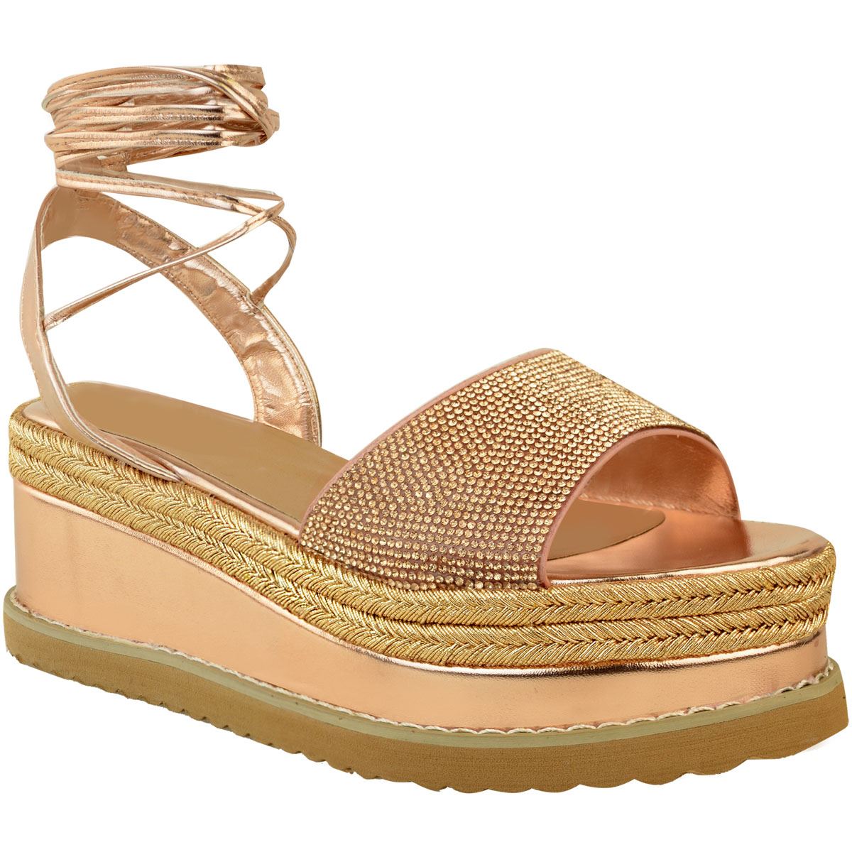 Womens Ladies Flatforms Diamante 
