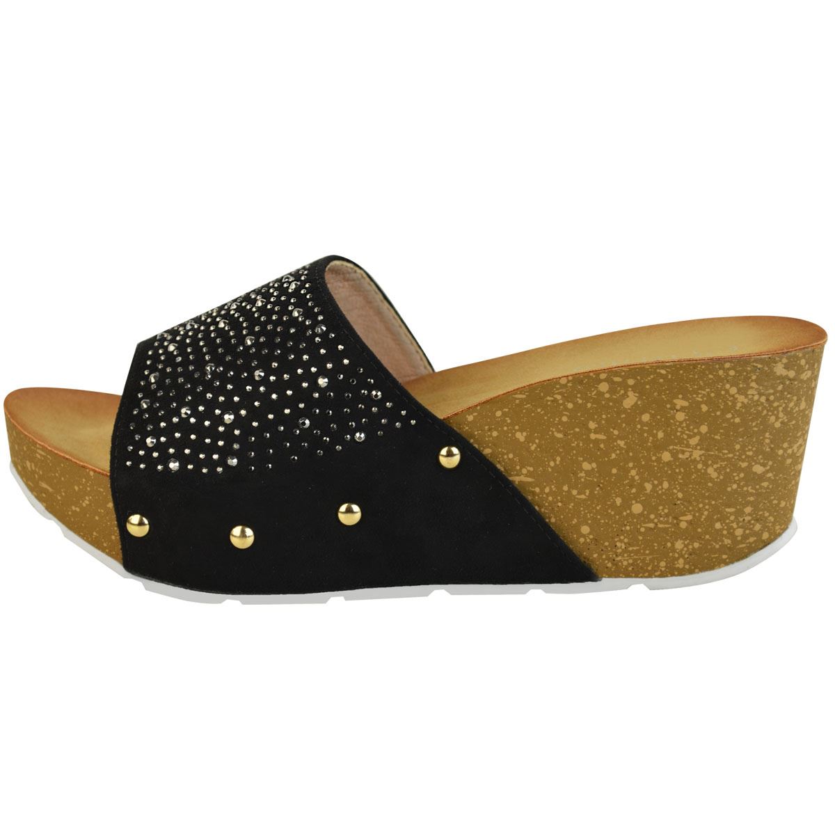 Womens Ladies Wedge Summer Mule Sandals Slip On Cushioned Comfort