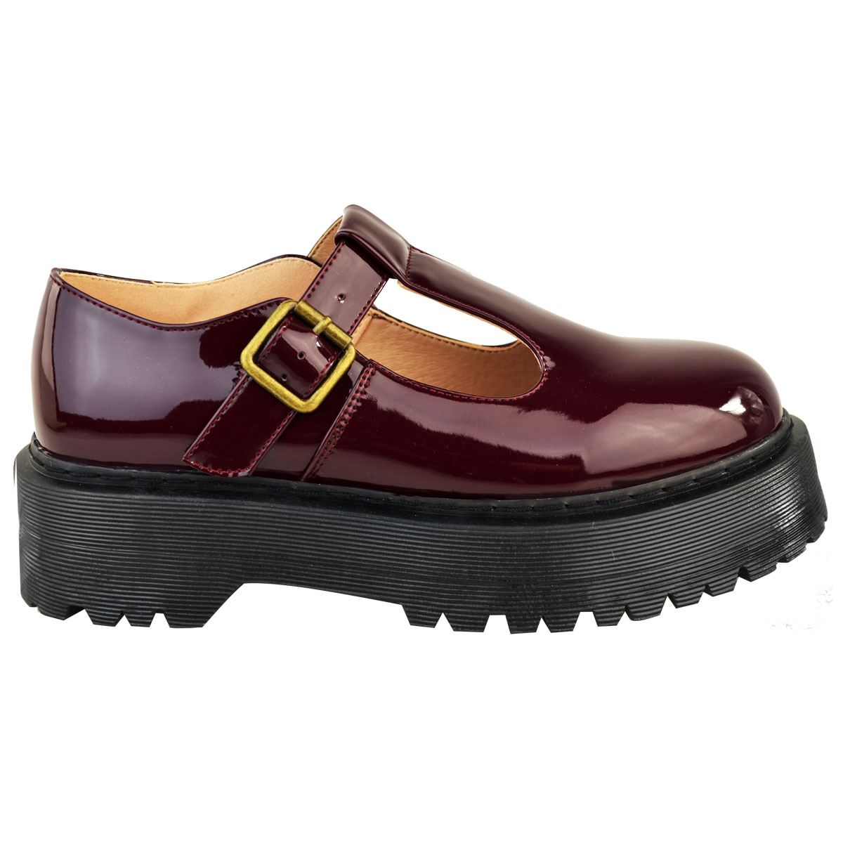 Womens Ladies Chunky T Bar Shoes Black Faux Leather Non Slip Work School Size UK | eBay