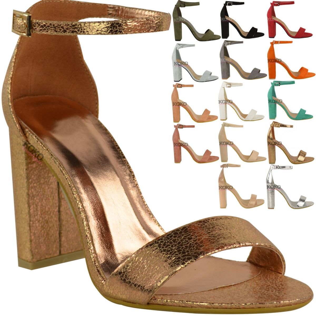 WOMENS LADIES BLOCK HIGH HEELS ANKLE STRAP SEXY OPEN TOE SANDALS SHOES