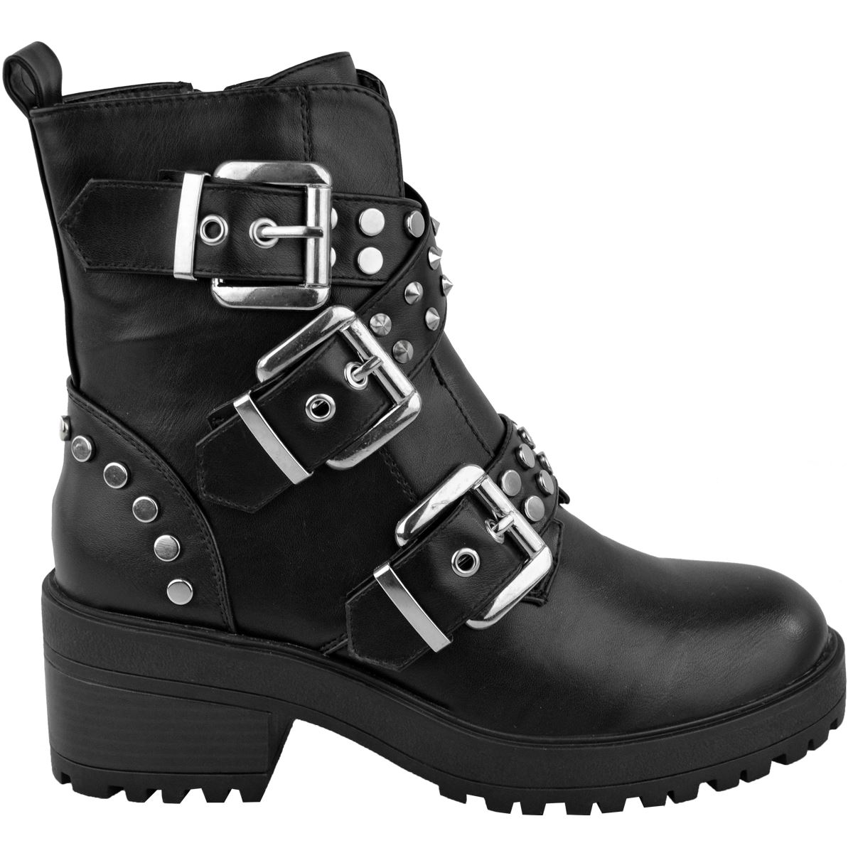 New Womens Ladies Chunky Black Ankle Boots Low Platform