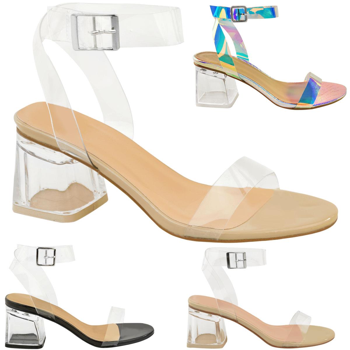 Womens Low Block Heel Glass Perspex 