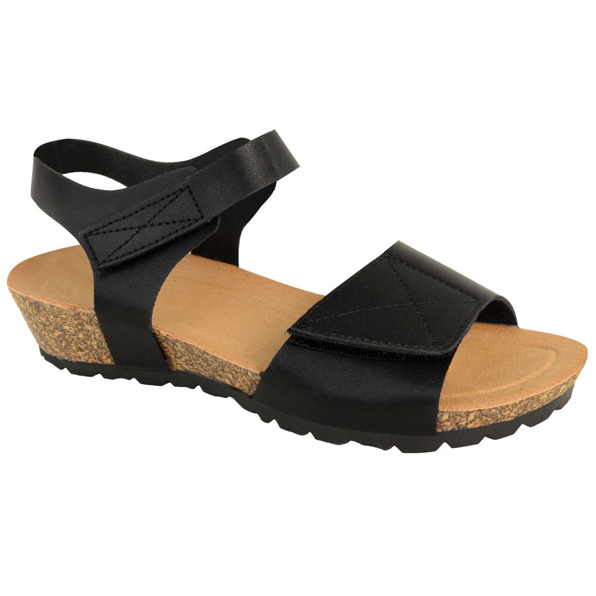 Womens Ladies Low Wedge Heel Sandals Wide Fit Elastic Stretch Cushioned Comfort | eBay