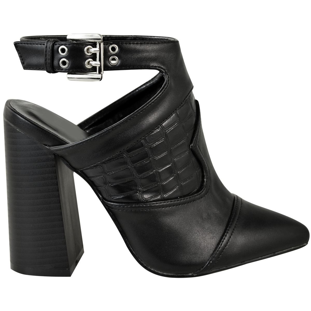 Womens Ladies Block High Heel Cut Out Croc Ankle Smart Womens Ladies Block High Heel Cut Out Croc Ankle Smart