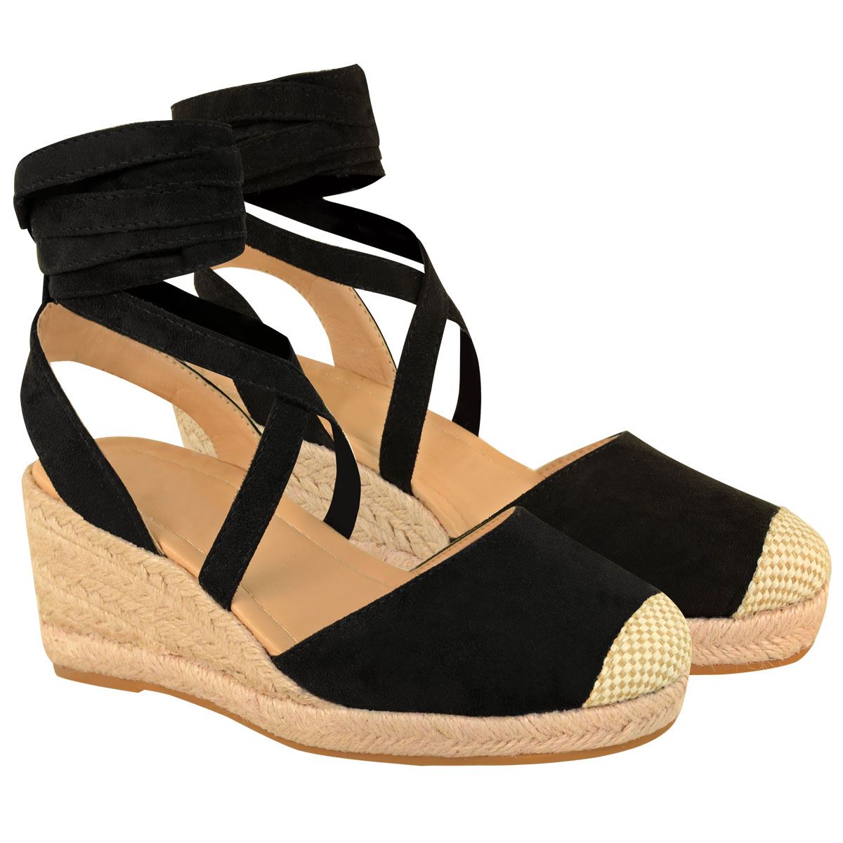 Womens Ladies Summer Low Wedge Sandals Ankle Lace Tie Up Espadrilles Shoes Size | eBay