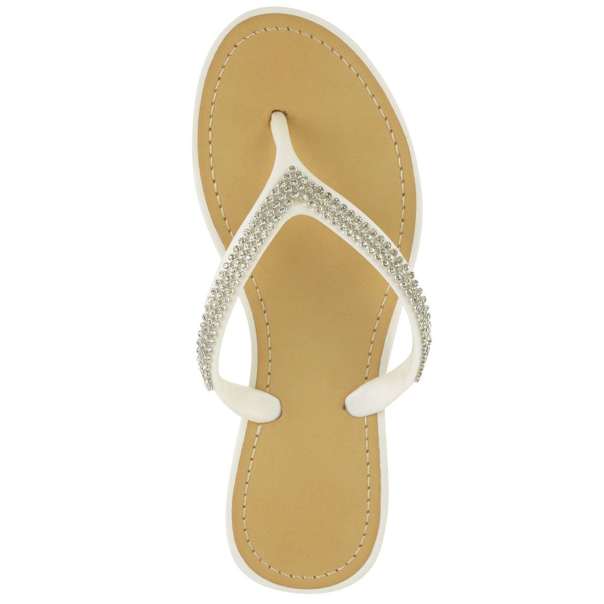 Womens Ladies Flat Sandals Flip Flops Summer Holiday Comfy Diamante Toe Post New