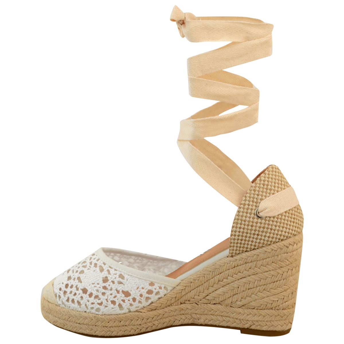 Womens Espadrilles Wedges Tie Up Sandals Wraparound Lace Knit Closed