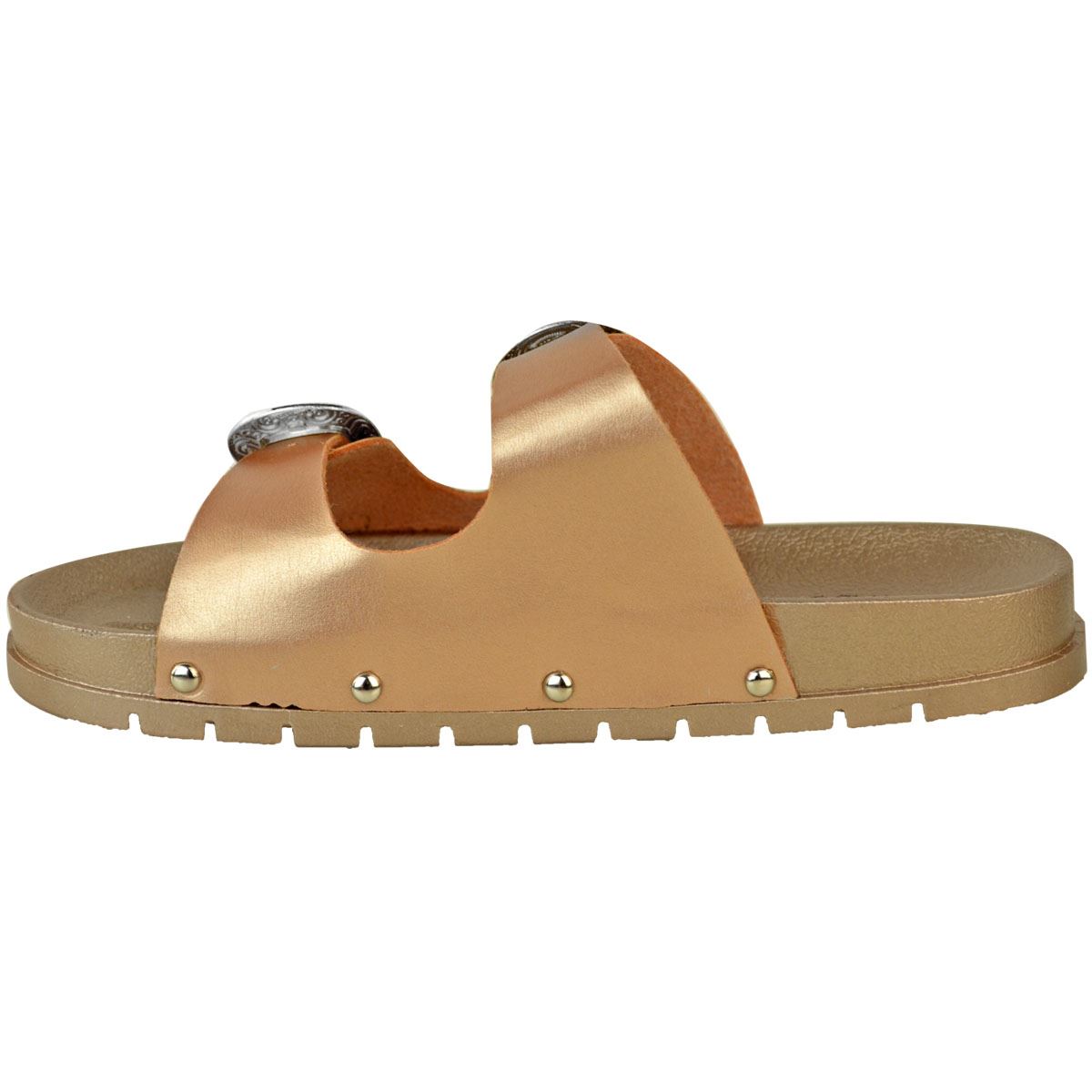 Womens Ladies Slip On Flats Thick Sole Western Buckle Comfy Sliders Sandals Shoe | eBay