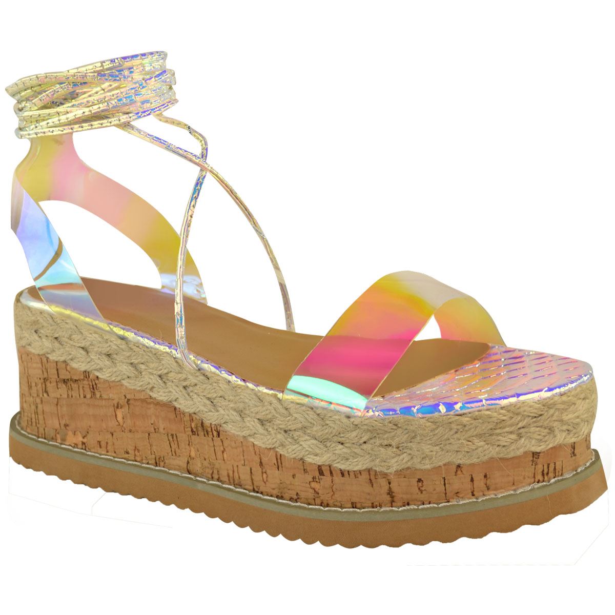 Womens Flat Wedge Summer Sandals Flatform Espadrilles Ankle Lace Tie Up Platform | eBay
