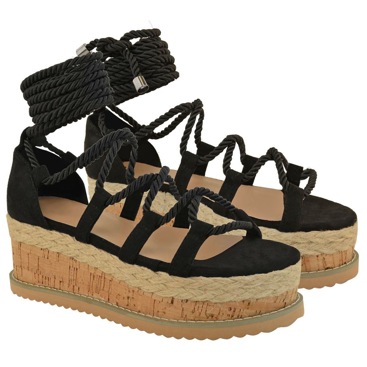 flatform espadrille sandals tie up