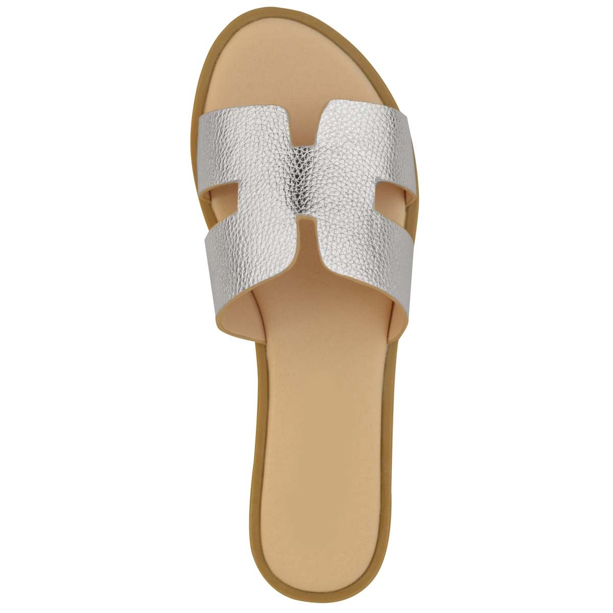 New Womens Ladies Giant Gold Studded Faux Leather Slides Summer Sandals