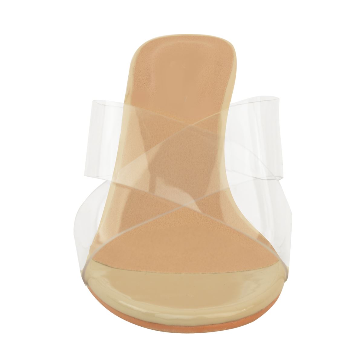 Nude Square Toe Clear Low Block Heel Sandal | PrettyLittleThing USA