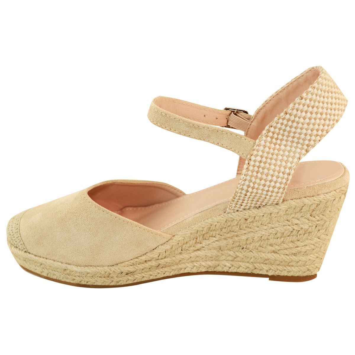 Womens Low Heel Wedge Summer Sandals Espadrilles Strap