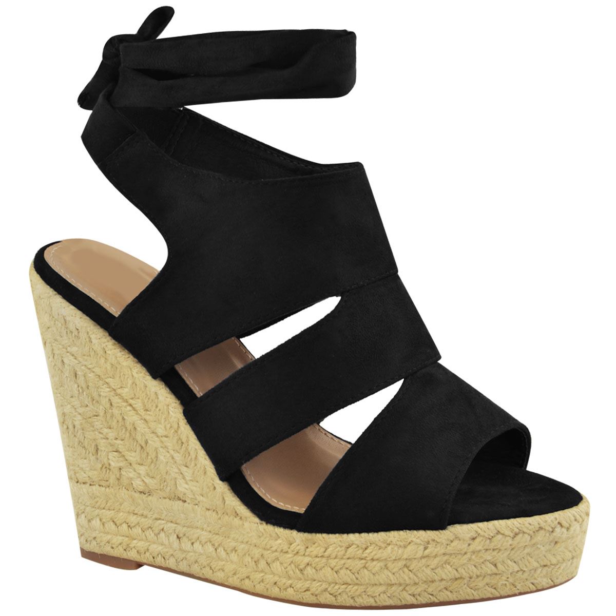 Womens Ladies Espadrille Wedge Sandals Summer Strappy Lace Up Platforms