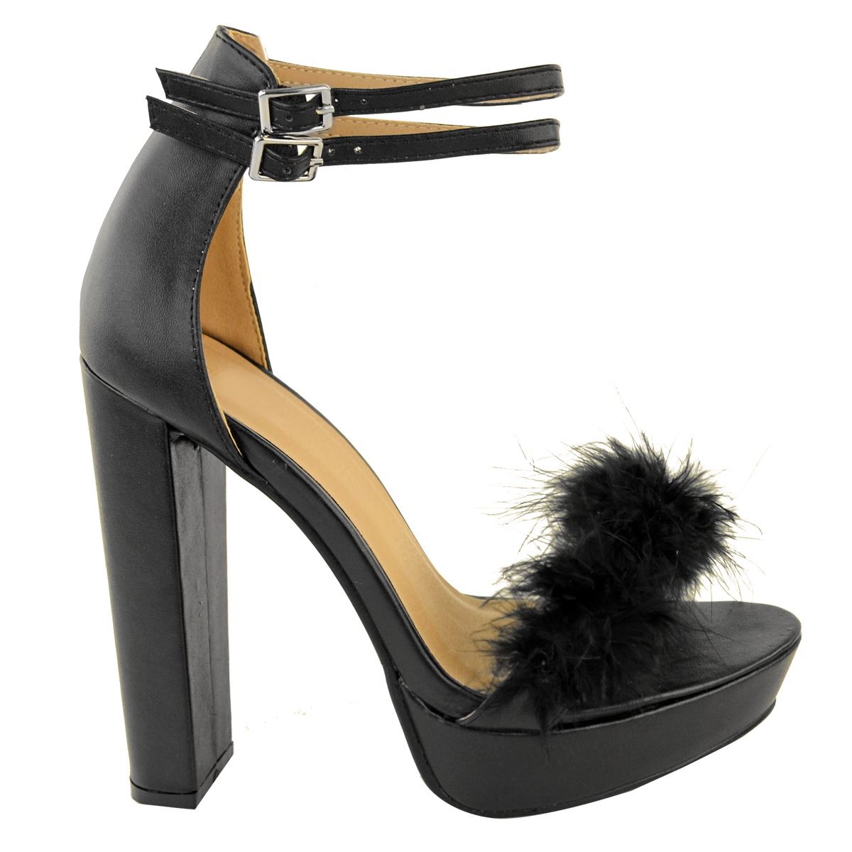 LALA IKAI Sandals Women High Heels Summer Thin Heels Faux Fur Platform Shoes Sexy Party Wedding 