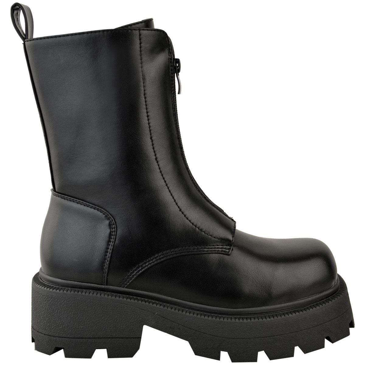 Womens Chunky Zip Front Ankle Boots Black Punk Rock Goth Winter Fashion Shoes | eBay