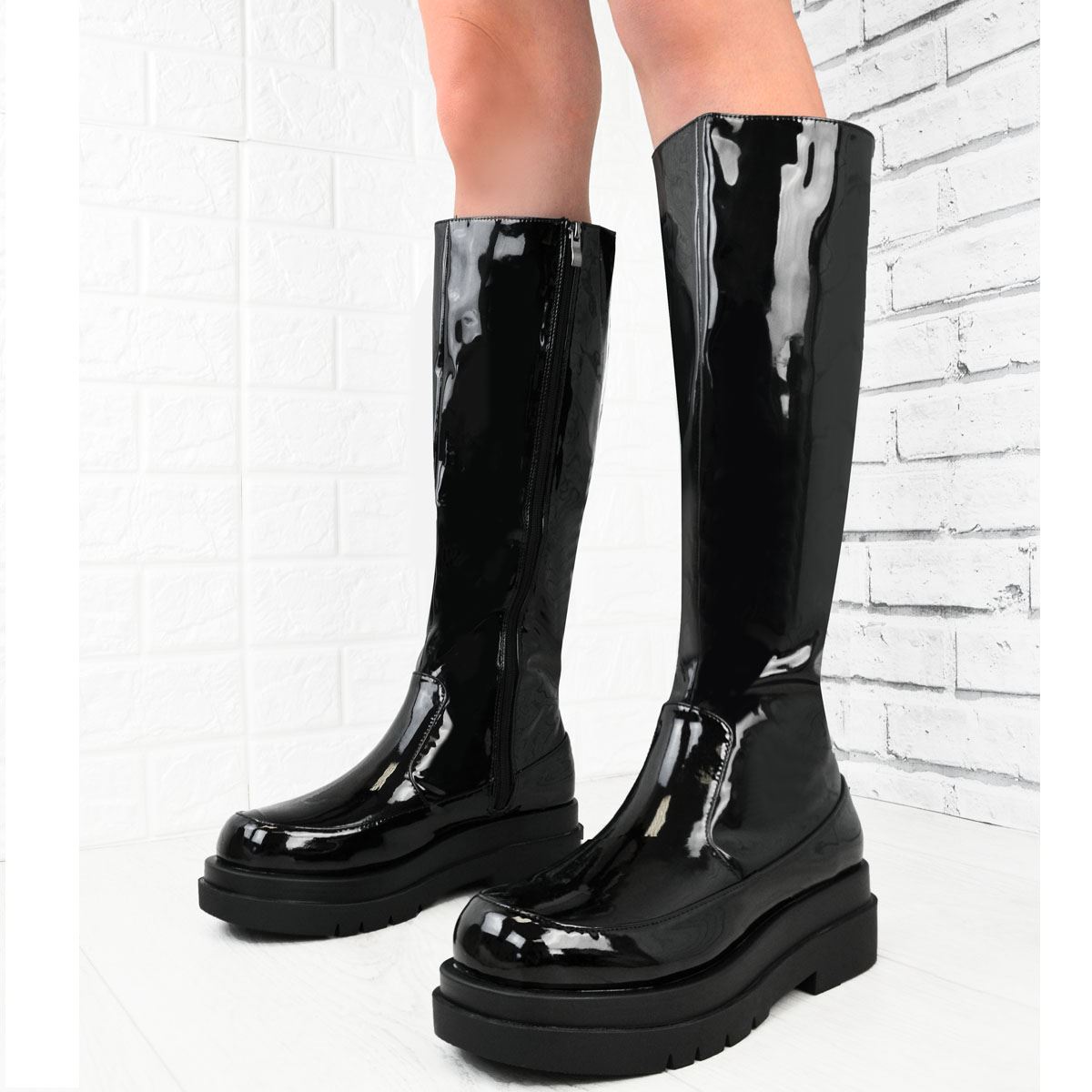 Womens Platform Sole Chunky Stretch Calf Boots Comfy Womens Platform Sole Chunky Stretch Calf Boots Comfy