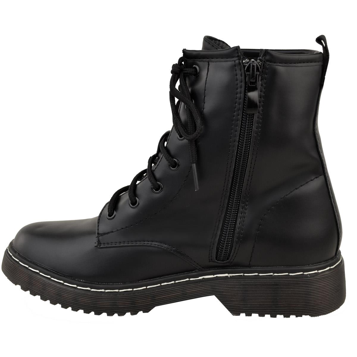 Womens Ladies Doc Ankle Boots Low Flat Heel Lace Up Worker Army Black