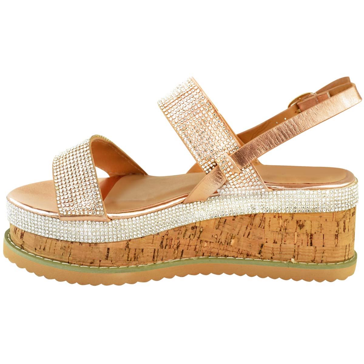 New Womens Ladies Low Wedge Flatform Sandals Platform Diamante Cork Espadrilles | eBay