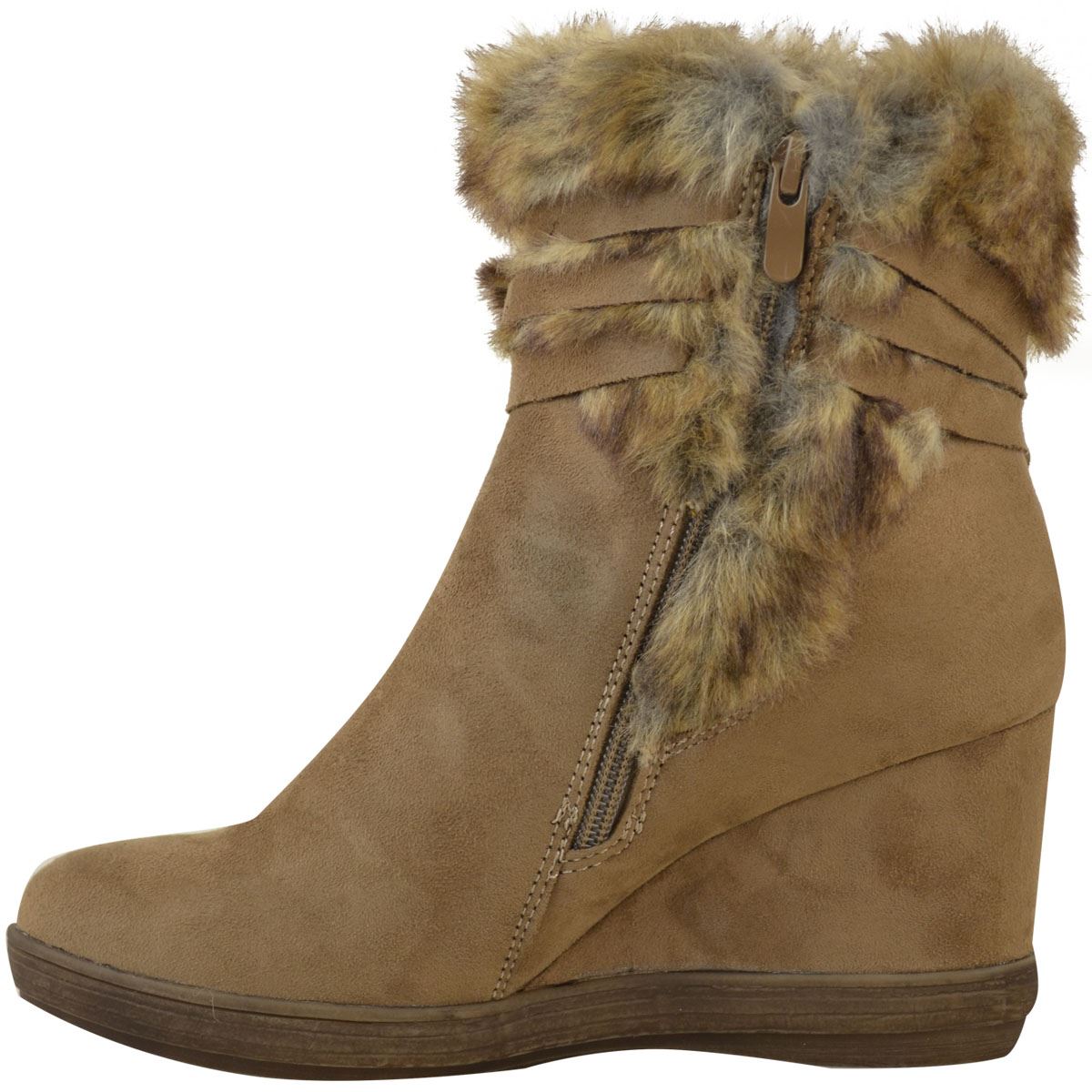 Womens Ladies Winter Fur Wedge Platform Ankle Boots Zip Fluffy Lined Shoes Size eBay