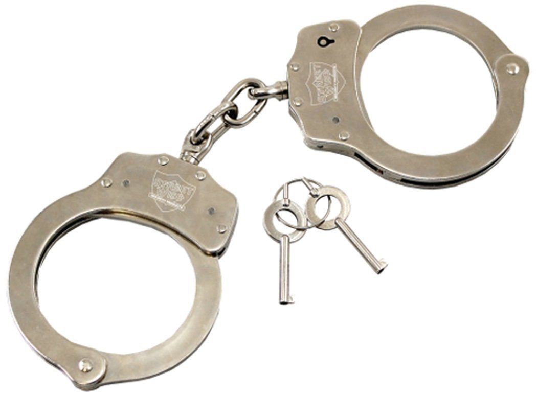 CLASSIC SOLID CHROME METAL SILVER HAND CUFFS HANDCUFFS POLICE SECURITY