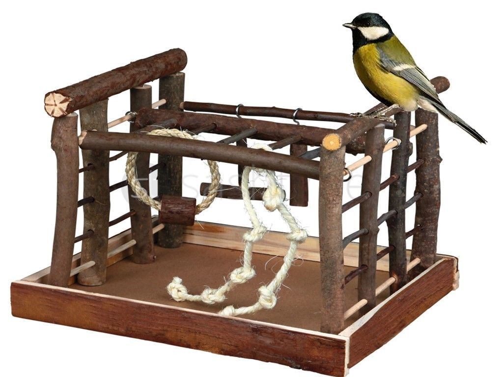 NATURAL WOODEN BIRD PLAYGROUND BUDGIE CANARY LADDER ROPES SWING PERCH