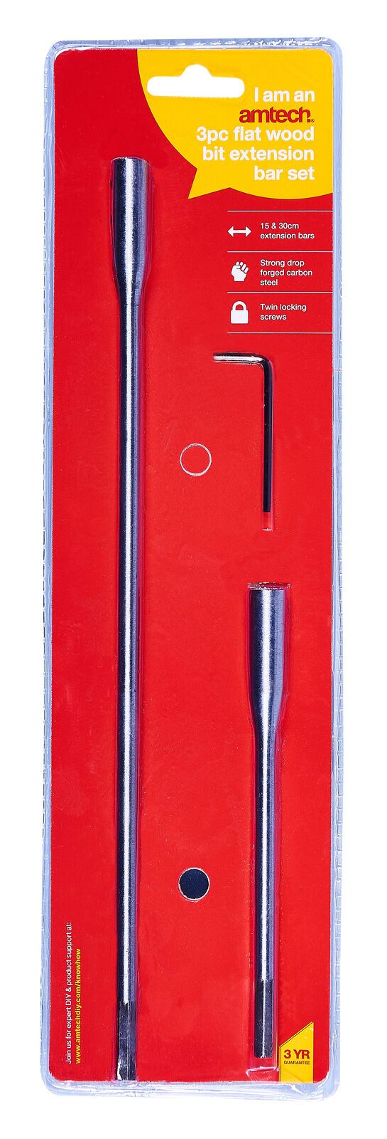 3Pc FLAT WOOD BIT EXTENSION BAR SHANK 6" 12" HEX 15cm 30cm NEW