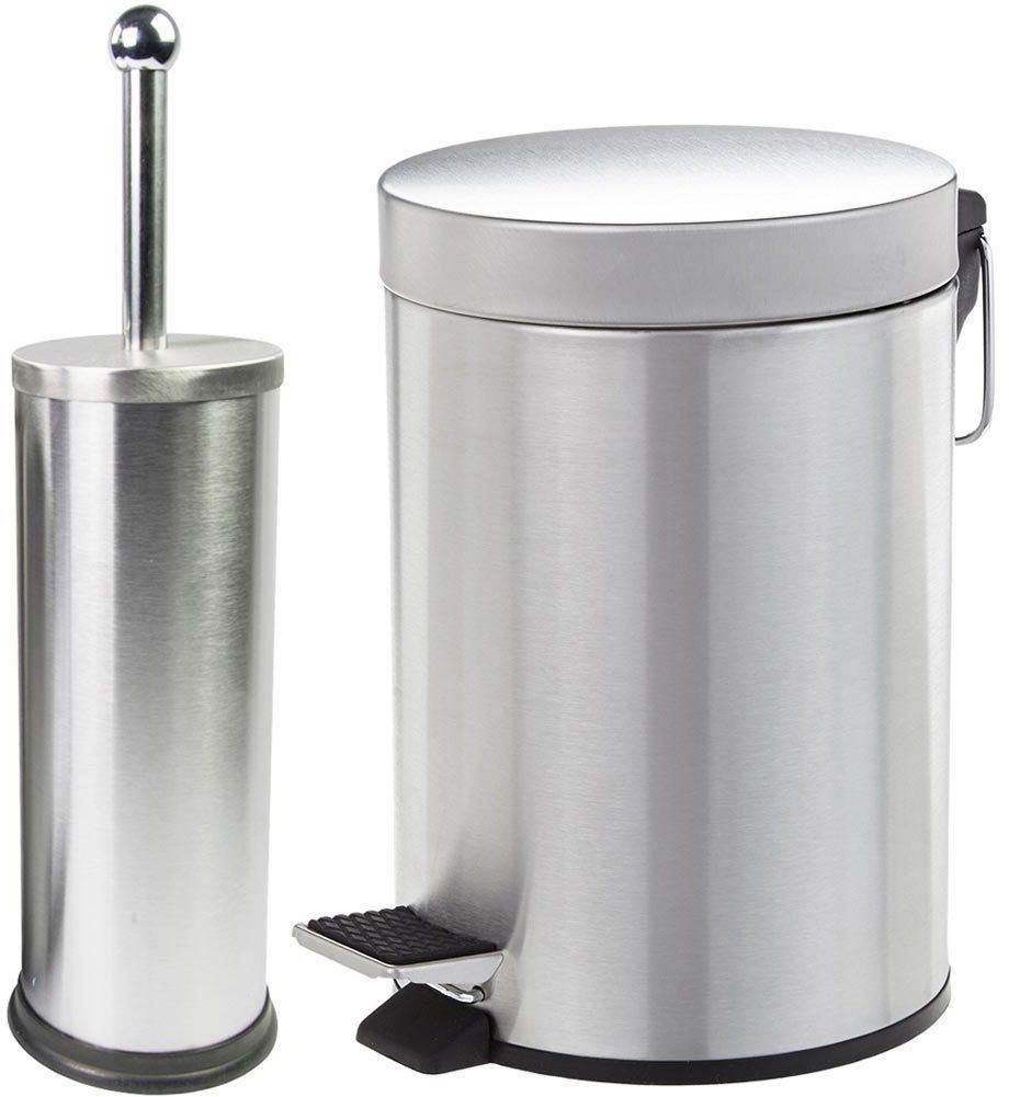 Stainless Steel Matt Finish Bathroom 3L Pedal Bin & Toilet Brush