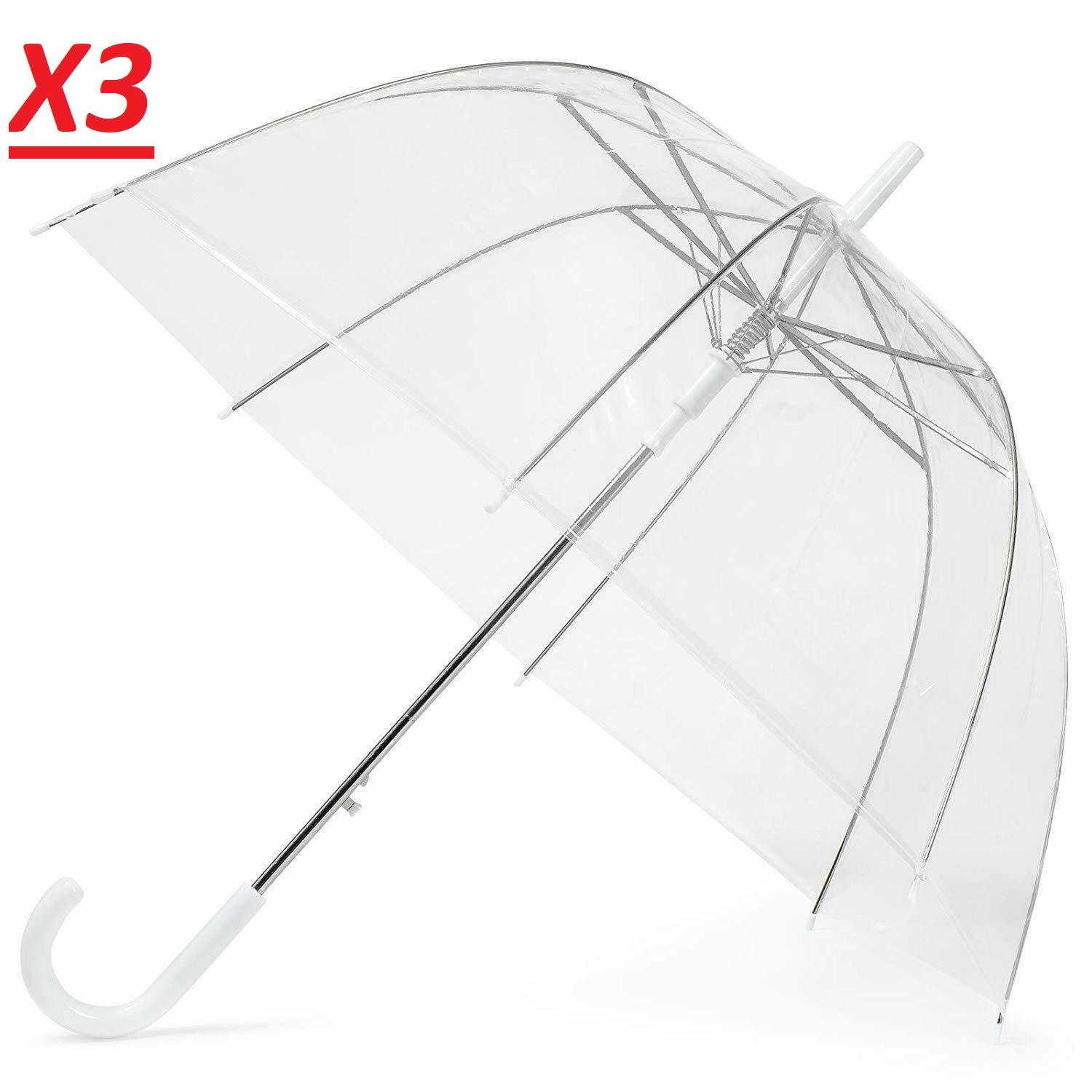 X3 Large Clear See Through Dome Umbrella Ladies Transparent Walking Rain Brolly 5056170321730 eBay
