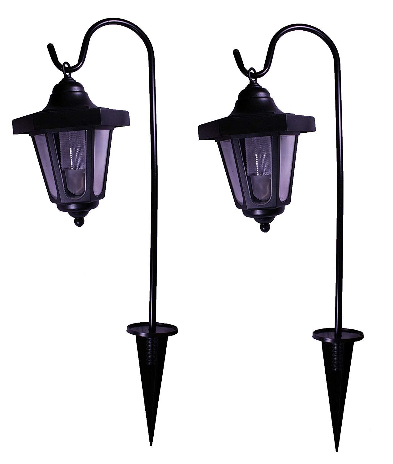 2 x Gardman Solar Outdoor Garden Coach Lights Lantern Shepherds Hooks