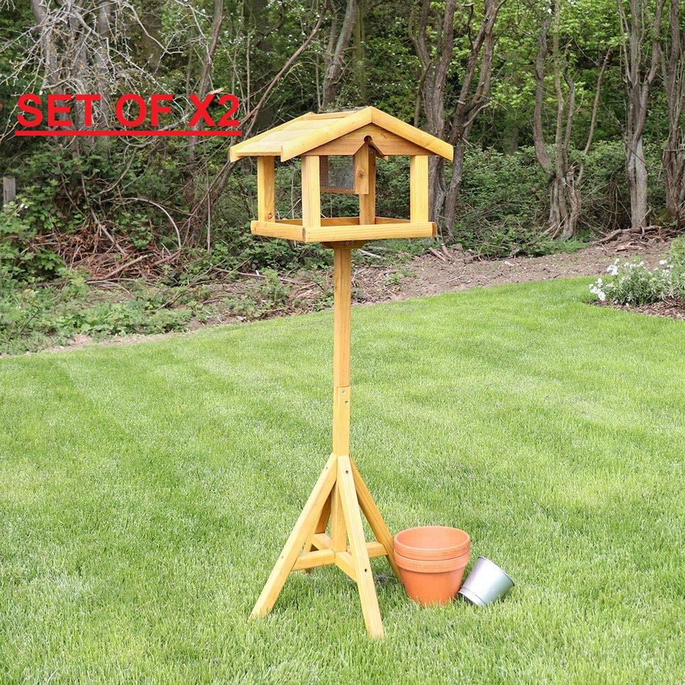DELUXE BIRD TABLE WOODEN FEEDING STATION GARDEN FREE STANDING HOUSE FEEDER WIDO