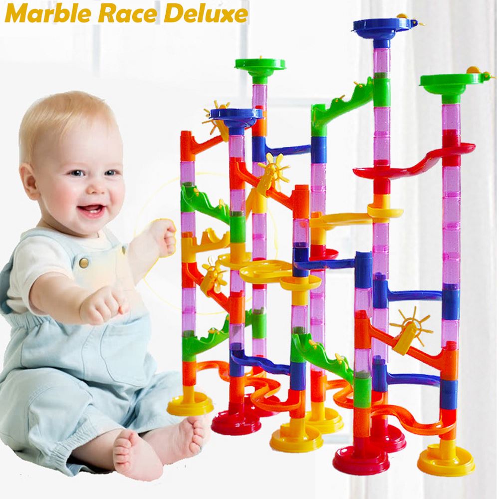 50 Piece Marble Run Race Building Blocks Kids Construction Game & Glass