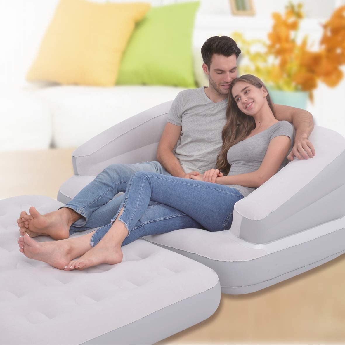 NEW 5 IN 1 INFLATABLE DOUBLE FLOCKED SOFA COUCH BED MATTRESS LOUNGER