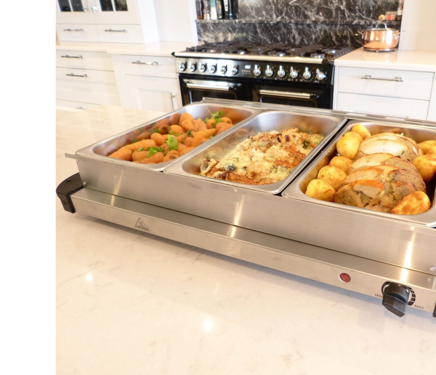 Food Warmer Buffet Server Hot Plate 3 Tray Adjustable Temperature 200W