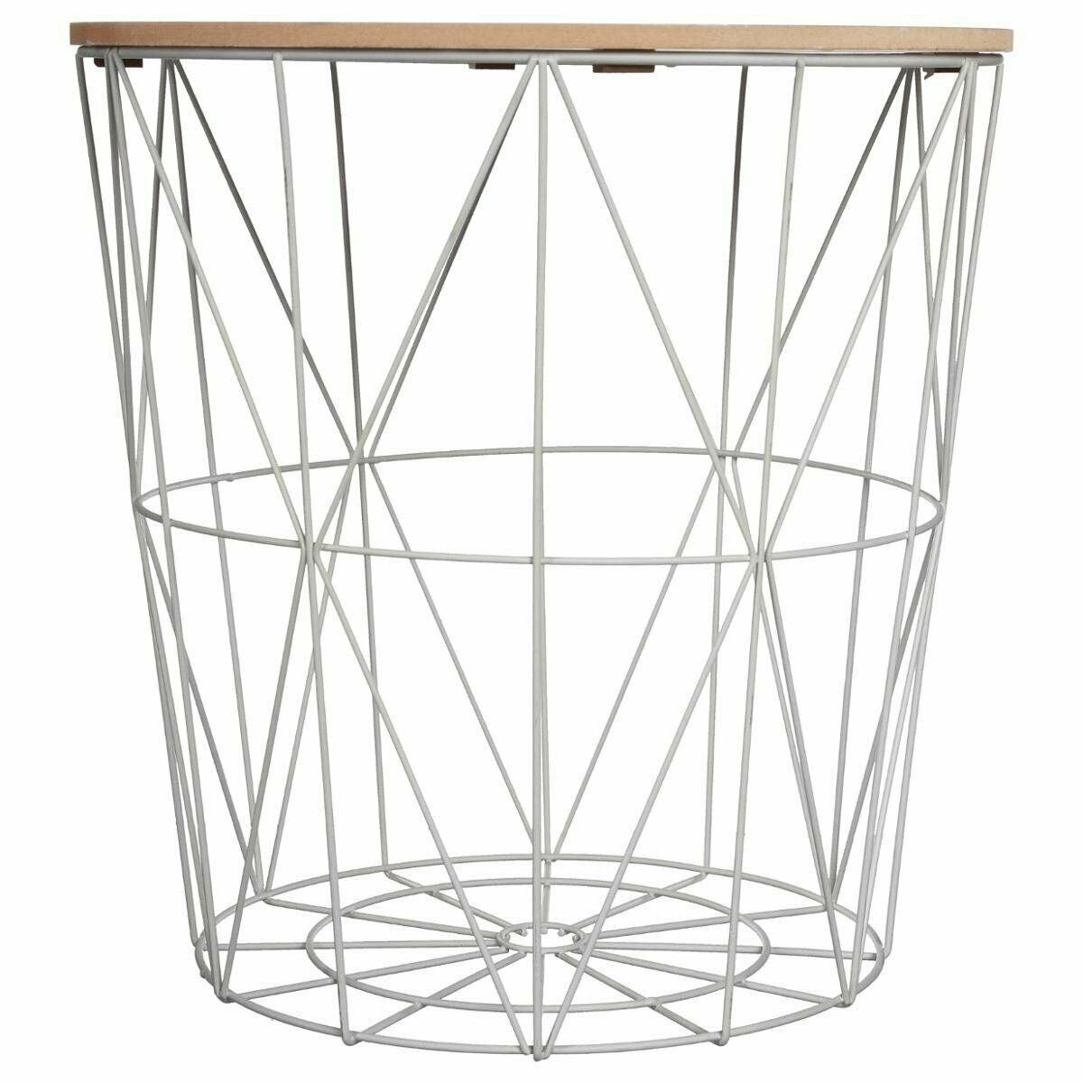 New Retro Loft Style Side Coffee Table Metal Wire Basket And Wooden Lid