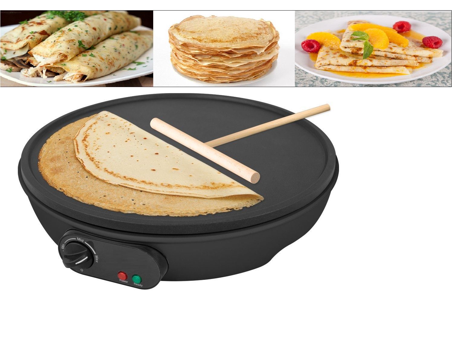 1000W ELECTRIC 12/" INCH PANCAKE CREPE MAKER NON STICK PLATE FREE ACCESSORIES